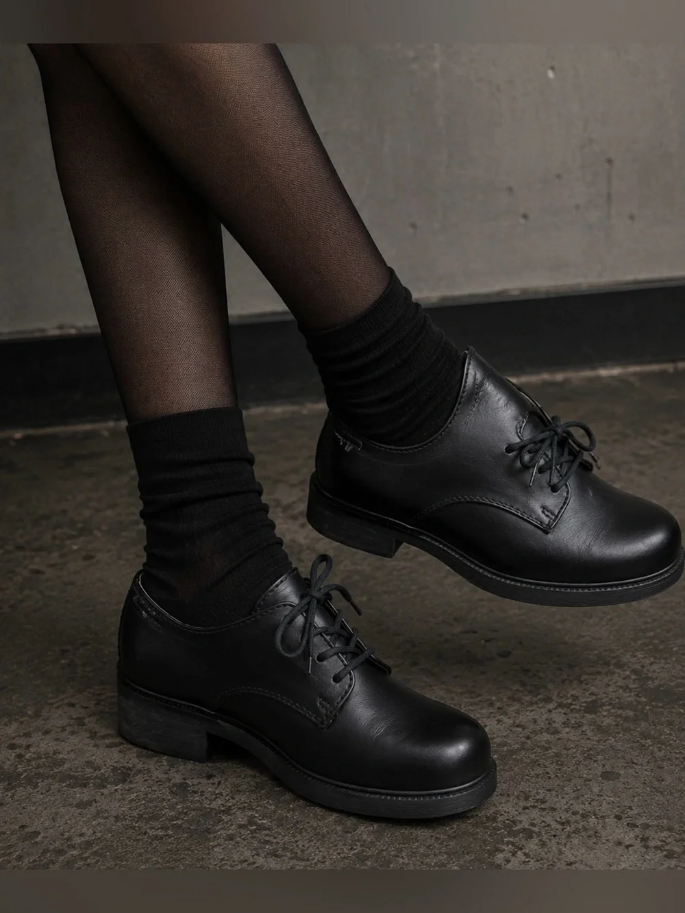 MIA Y2K Blk Leather Oxford Platform Chunky Heel Shoe Sz7 90s‎ Grunge Goth Witchy
